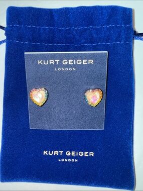 Kurt Geiger London Opal Heart Stud Earrings with Rainbow Crystal Halo